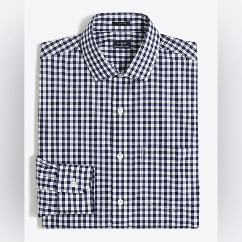 J. CREW Men's Slim Fit Size Large Navy and White Plaid Button Down Shirt Oxford